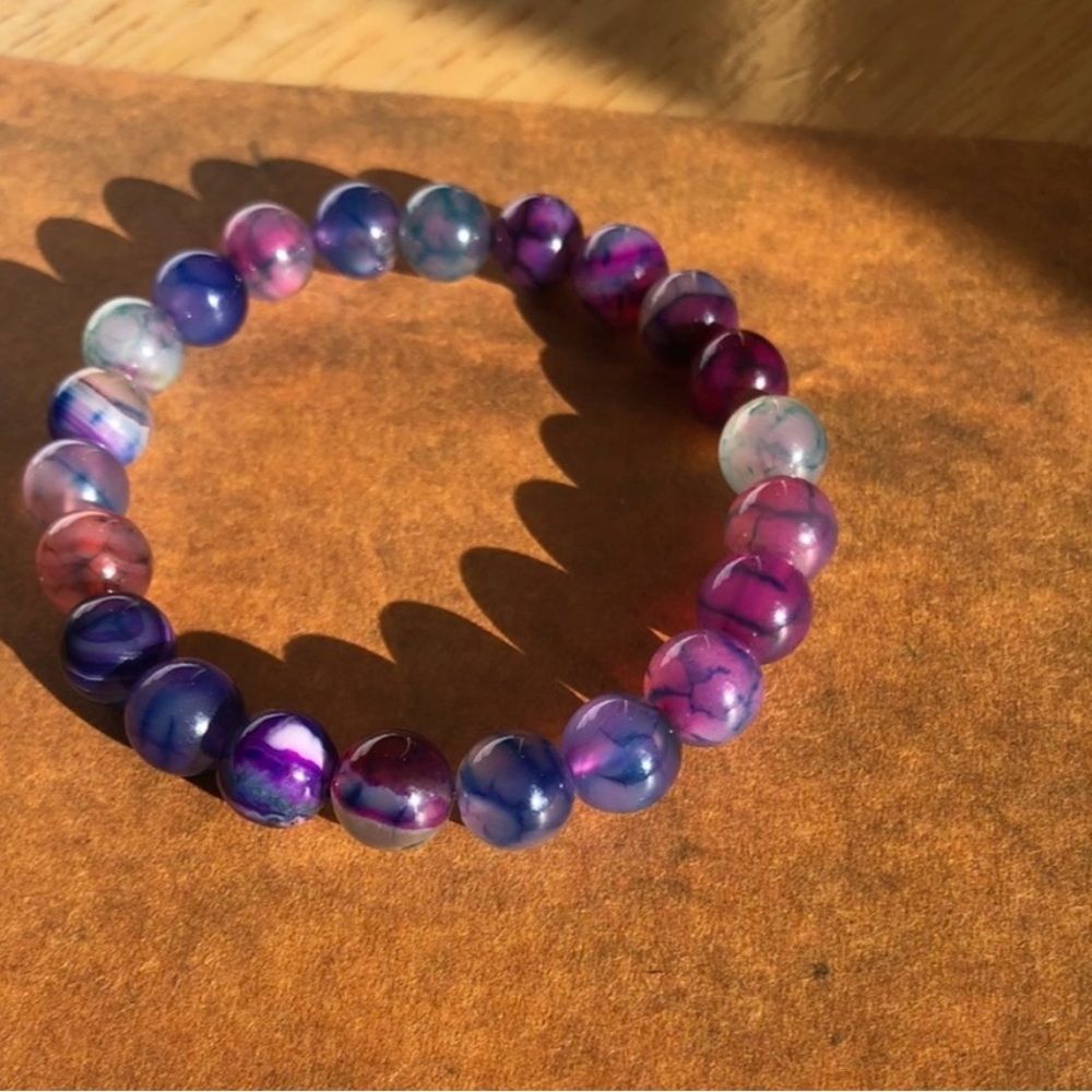 Dragons Vein Agate Gemstone Beaded Bracelets (Set of two)